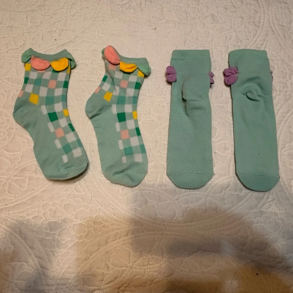 Kids Easter Socks-Checkered Flowers and Butterflies
